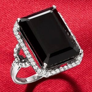 Art Deco Inspired Statement Ring Onyx, white topaz sterling silver